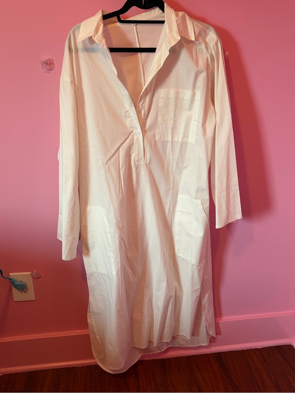 White Cotton Maxi Shirt Dress - Unbranded